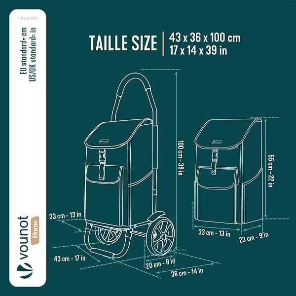 VOUNOT - Chariot de course pliable aluminium 2 roues bleu marine - large