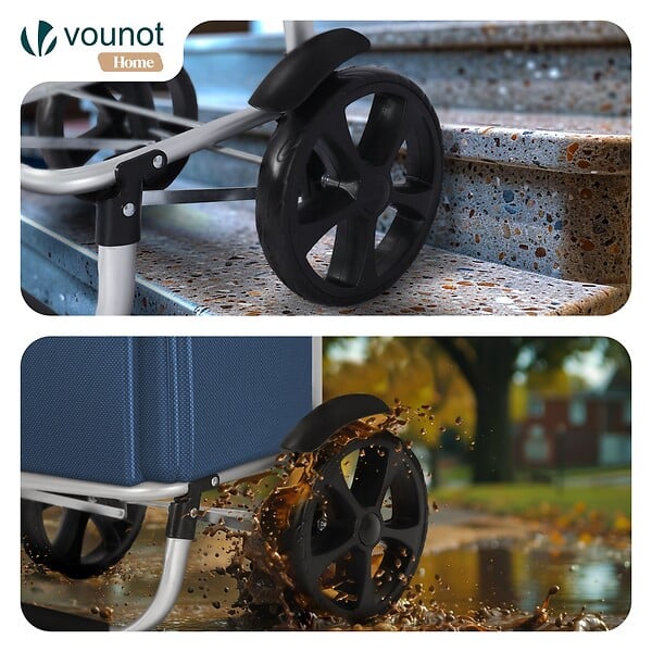 VOUNOT - Chariot de course pliable aluminium 2 roues bleu marine - large