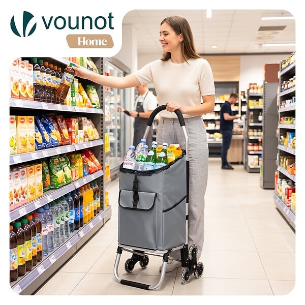 VOUNOT - Chariot de courses pliable monte escalier aluminium gris - large
