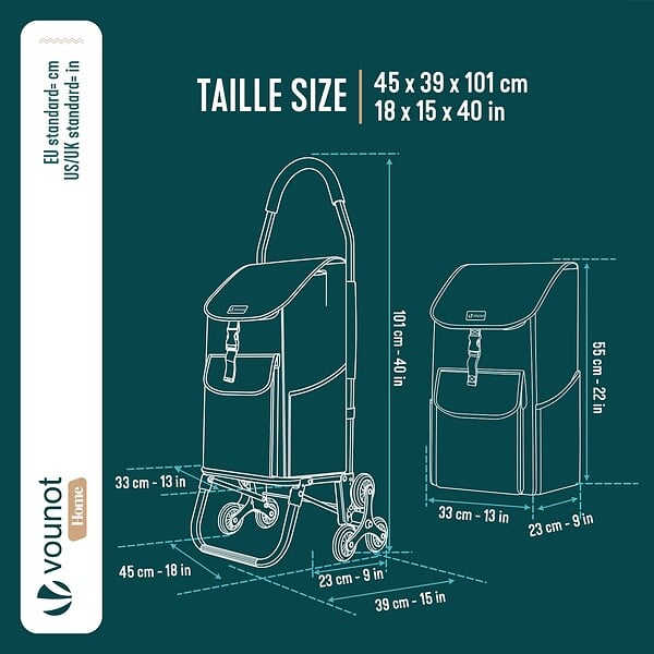 VOUNOT - Chariot de courses pliable monte escalier aluminium gris - large