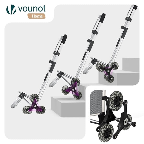 VOUNOT - Chariot de course pliable monte escalier aluminium avec crochets gris - large