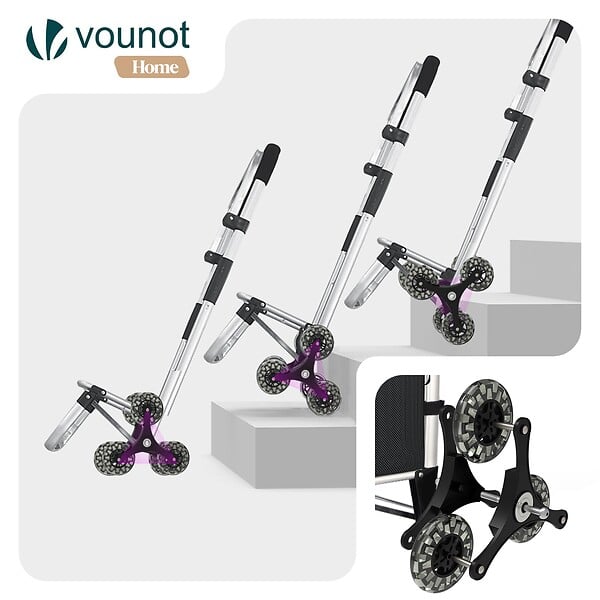 VOUNOT - Chariot de course pliable monte escalier aluminium avec crochets noir - large