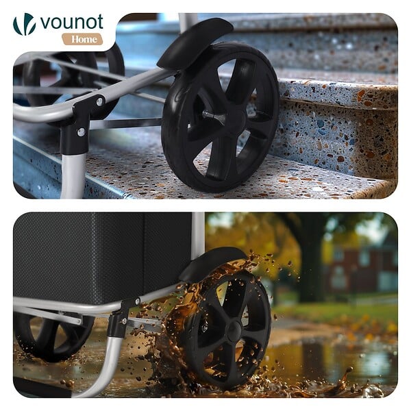 VOUNOT - Chariot de course pliable aluminium 2 roues avec sac isotherme noir - large