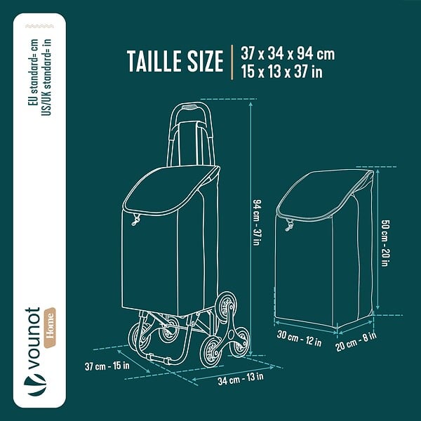 VOUNOT - Chariot de courses pliable monte escalier noir - large