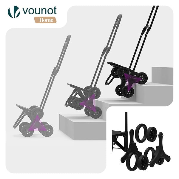 VOUNOT - Chariot de courses pliable monte escalier noir - large