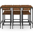 ID MARKET - Ensemble table haute de bar DAYTON 150 cm et 6 tabourets avec dossier effet vieilli design industriel - vignette