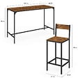 ID MARKET - Ensemble table haute de bar DAYTON 150 cm et 6 tabourets avec dossier effet vieilli design industriel - vignette