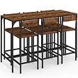 ID MARKET - Ensemble table haute de bar DAYTON 150 cm et 6 tabourets avec dossier effet vieilli design industriel - vignette
