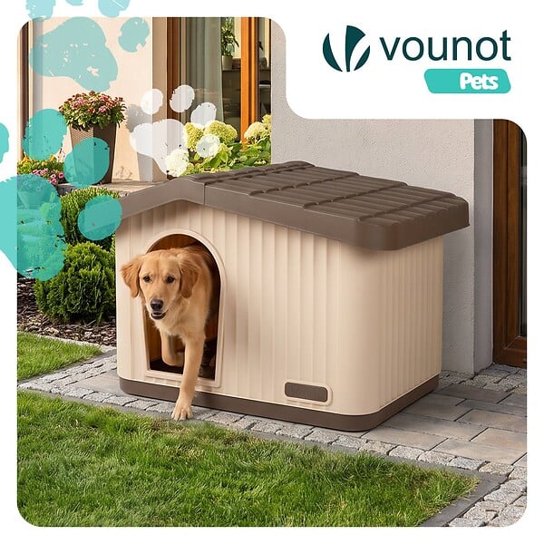 VOUNOT - Maison pour chat chien plastique interieur exterieur 75x63x51cm Beige - large