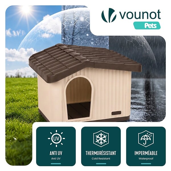 VOUNOT - Maison pour chat chien plastique interieur exterieur 75x63x51cm Beige - large