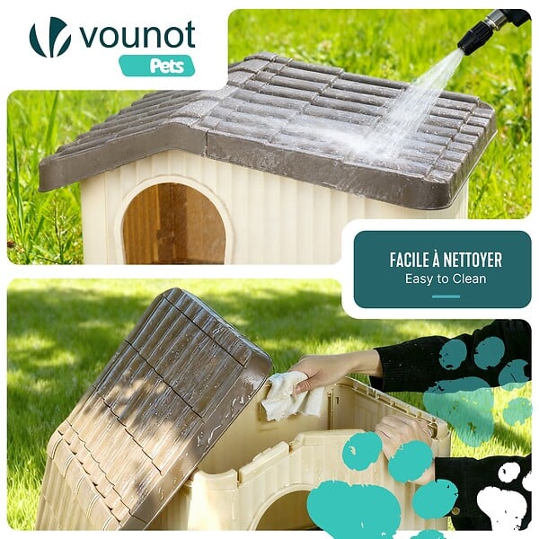 VOUNOT - Maison pour chat chien plastique interieur exterieur 75x63x51cm Beige - large