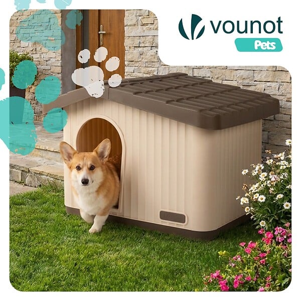 VOUNOT - Maison pour chat chien plastique interieur exterieur 60x51x41cm Beige - large