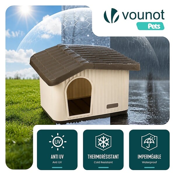 VOUNOT - Maison pour chat chien plastique interieur exterieur 60x51x41cm Beige - large