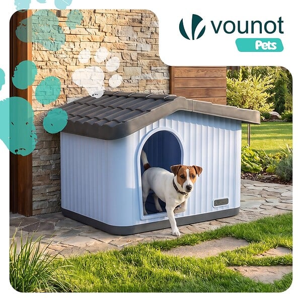 VOUNOT - Maison pour chat chien plastique interieur exterieur 60x51x41cm Blanc - large