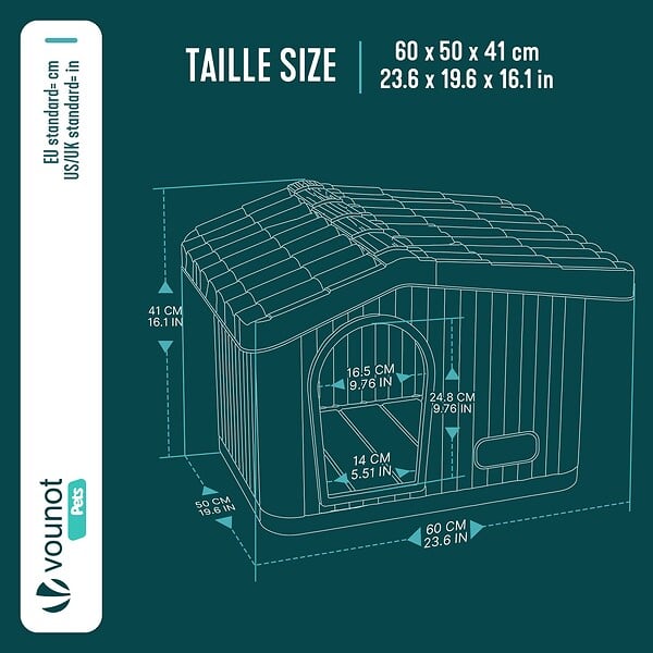 VOUNOT - Maison pour chat chien plastique interieur exterieur 60x51x41cm Blanc - large