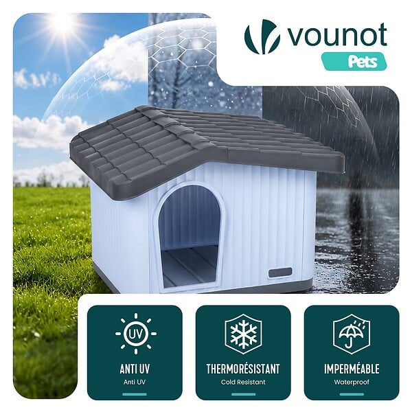 VOUNOT - Maison pour chat chien plastique interieur exterieur 60x51x41cm Blanc - large
