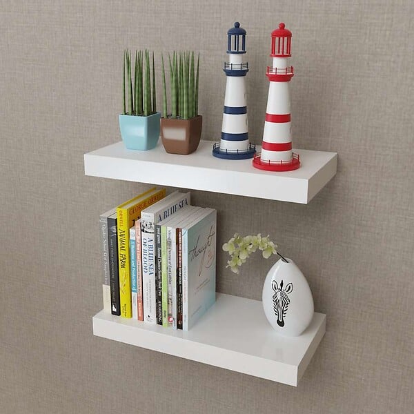VIDAXL - vidaXL 2 Etagères murales suspendues MDF Blanc Stockage rangement DVD/Livres - large