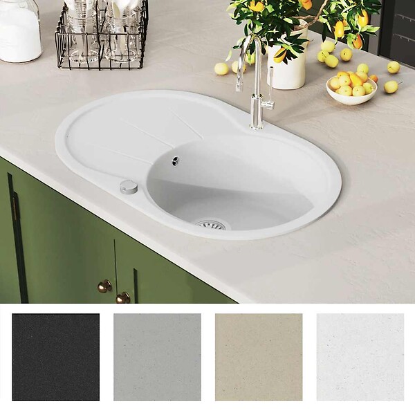 VIDAXL - vidaXL Évier de cuisine Granit Seul lavabo Ovale Blanc - large