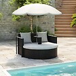 VIDAXL - vidaXL Lit de jardin avec parasol Noir Résine tressée - vignette