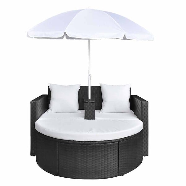 VIDAXL - vidaXL Lit de jardin avec parasol Noir Résine tressée - large