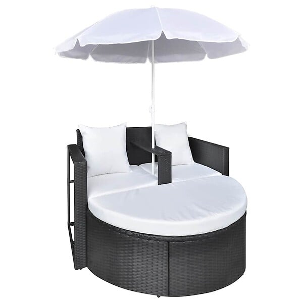 VIDAXL - vidaXL Lit de jardin avec parasol Noir Résine tressée - large