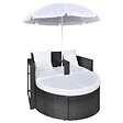 VIDAXL - vidaXL Lit de jardin avec parasol Noir Résine tressée - vignette