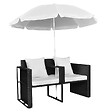 VIDAXL - vidaXL Lit de jardin avec parasol Noir Résine tressée - vignette