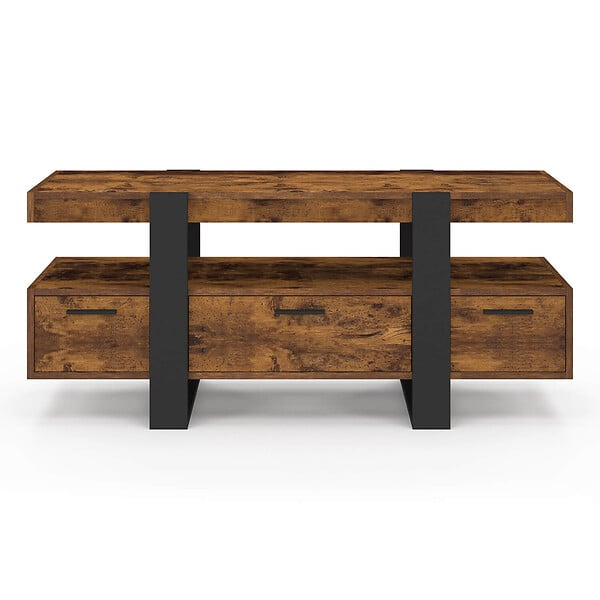 ID MARKET - Meuble TV 116 cm PHOENIX avec tiroirs bois effet vieilli et noir - large