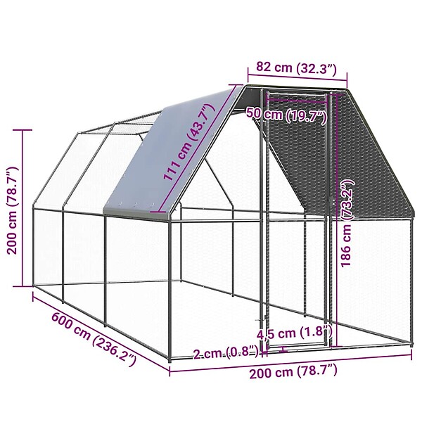 VIDAXL - vidaXL Poulailler d'extérieur 2x6x2 m Acier galvanisé - large