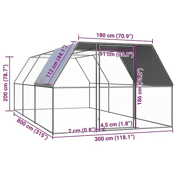 VIDAXL - vidaXL Poulailler d'extérieur 3x8x2 m Acier galvanisé - large