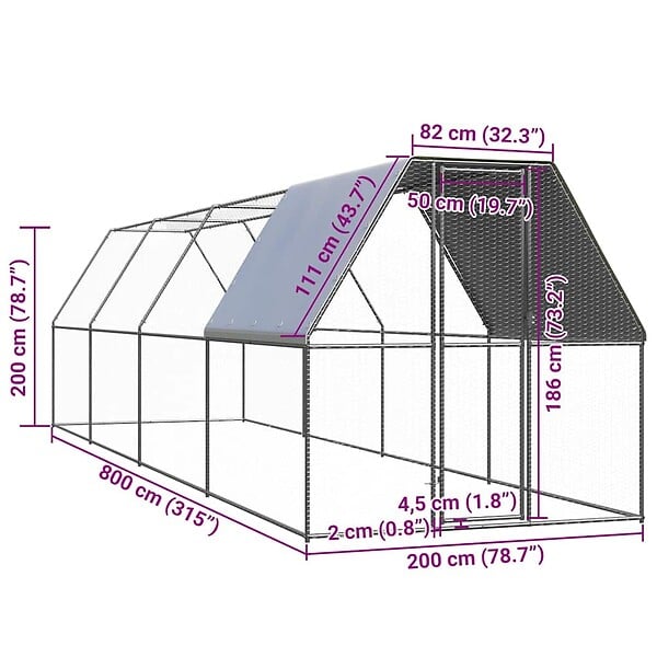 VIDAXL - vidaXL Poulailler d'extérieur 2x8x2 m Acier galvanisé - large