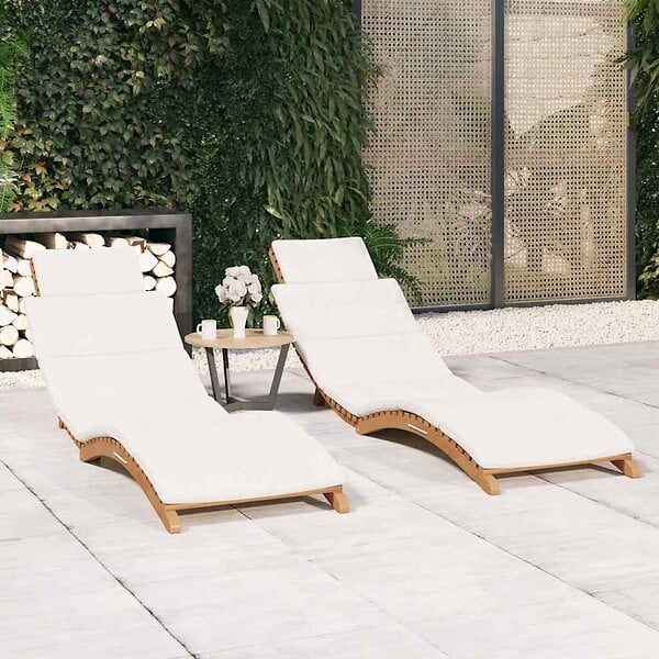 VIDAXL - vidaXL Chaises longues lot de 2 avec coussins Bois massif de teck - large