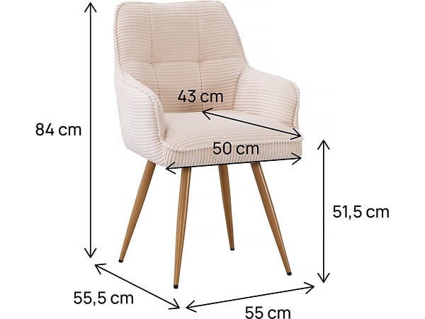 HABITAT ET JARDIN - Lot de 2 chaises en velours côtelé  "Mayra" - 60 x 56 x 88 cm - Beige - large