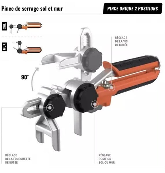 PAVILIFT - Pince de serrage sol et mur pour système autonivelant à cales - Avec manche pivotant à 90°- réf : SACPSOLMUR - PAVILIFT - large