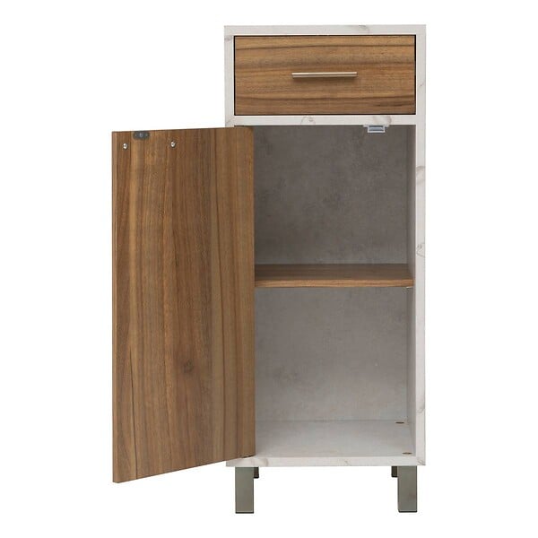 5 FIVE SIMPLY SMART - Meuble bas 1 porte 2 niveaux Come bois et effet marbre - large