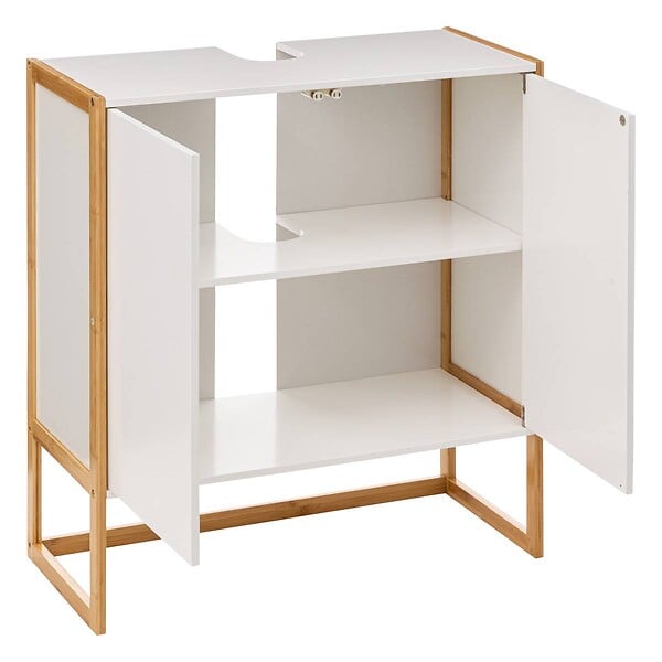 5 FIVE SIMPLY SMART - Meuble sous lavabo en Bambou et Bois Blanc 2 Portes H 80 cm - large