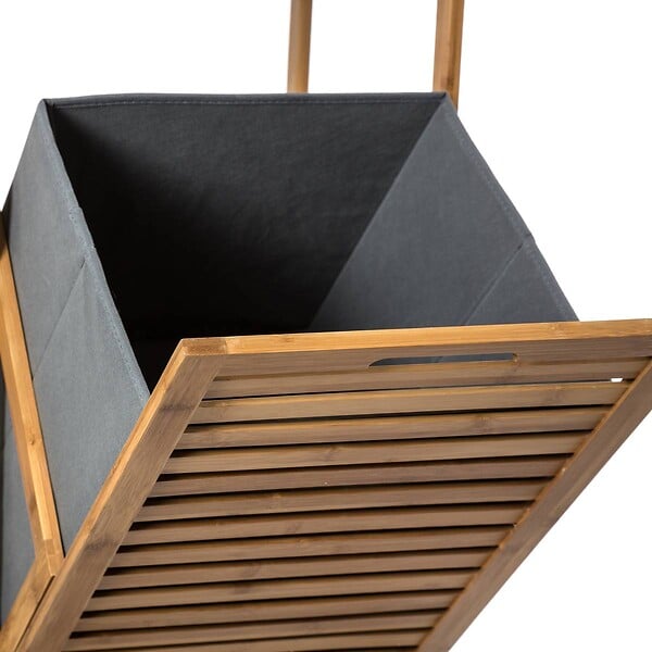 5 FIVE SIMPLY SMART - Meuble Étagère colonne avec panier à linge en Bambou H 118 cm - large