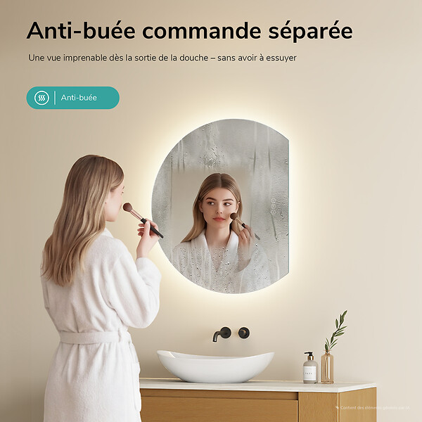 EMKE - EMKE Miroir de Salle de Bain LED Asymétrique 70x62 cm, Anti-buée, Interrupteur Tactile, Couleur et Luminosité Réglables, Mémoire - large