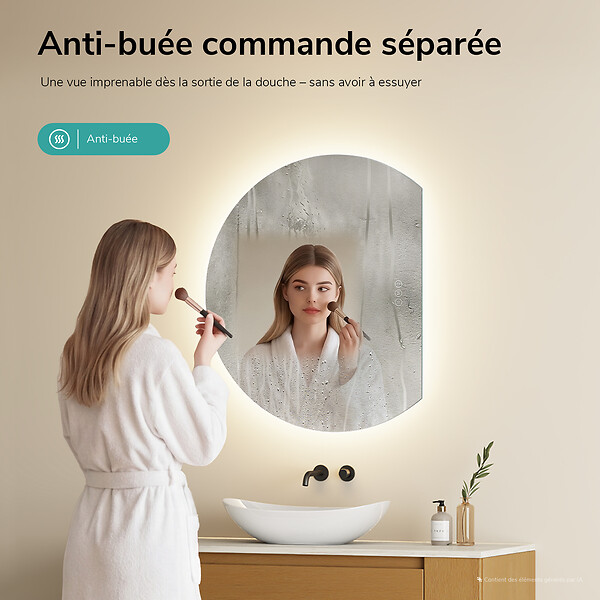 EMKE - EMKE Miroir de Salle de Bain LED Asymétrique 90x73 cm, Anti-buée, Interrupteur Tactile, Couleur et Luminosité Réglables, Mémoire - large