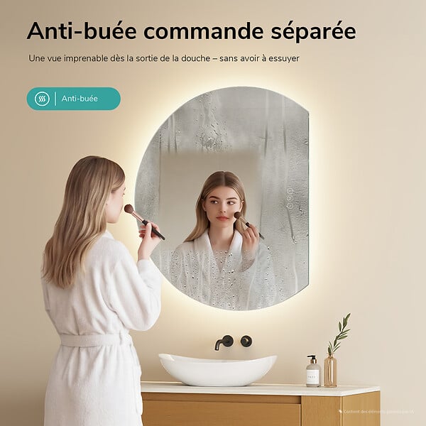 EMKE - EMKE Miroir de Salle de Bain LED Asymétrique 100x83 cm, Anti-buée, Interrupteur Tactile, Couleur et Luminosité Réglables, Mémoire - large