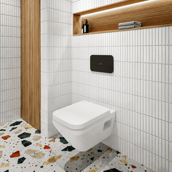 VILLEROY ET BOCH - Pack WC suspendu sans bride Architectura Twistflush [e³] rectangle + bâti-support sol et mur + plaque noir - large