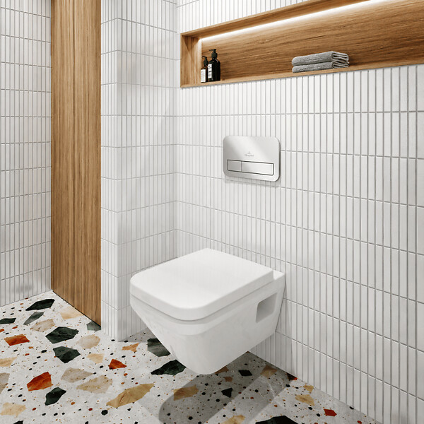 VILLEROY ET BOCH - Pack WC suspendu sans bride Architectura Twistflush [e³] rectangle+bâti-support ViConnect+plaque chrome brillant - large