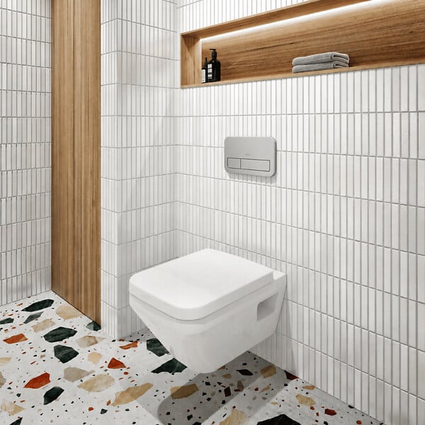 VILLEROY ET BOCH - Pack WC suspendu sans bride Architectura Twistflush [e³] rectangle + bâti-support ViConnect + plaque chrome mat - large