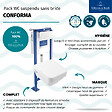 VILLEROY ET BOCH - Pack WC suspendu sans bride Architectura Twistflush [e³] rectangle + bâti-support ViConnect + plaque blanc - vignette