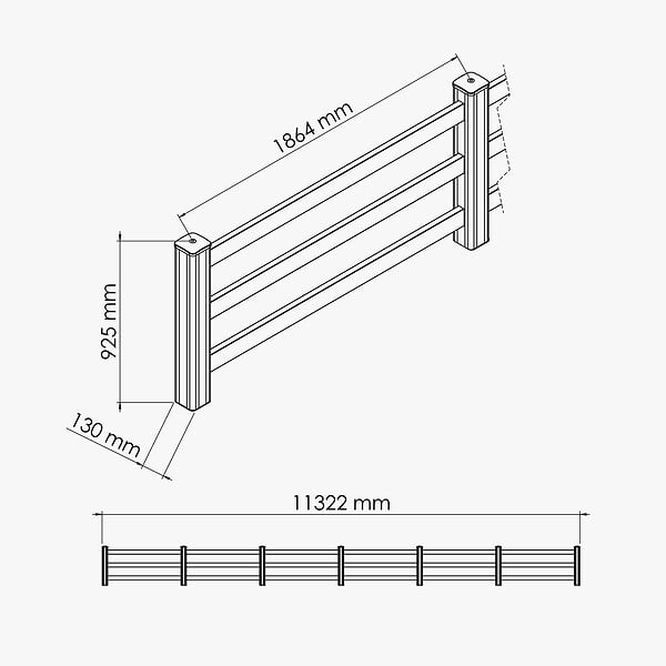 MON MARCHE DECO - Kit Clôture PRO PVC Blanc H. 90 cm - 3 Lisses - 11,30 m - large