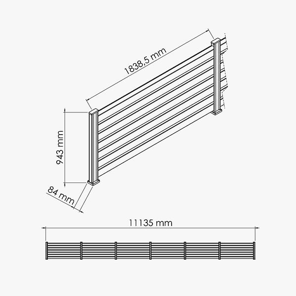 MON MARCHE DECO - Kit Clôture SLIM PVC Blanc H. 90 cm - 7 Lisses claire-voie - 11,10 m - large