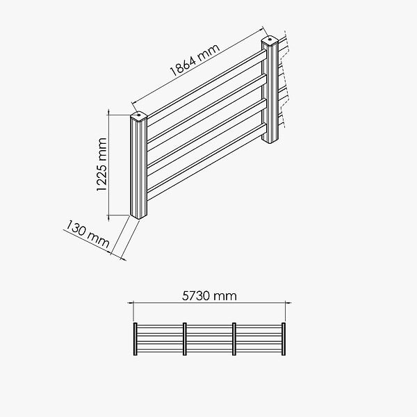 MON MARCHE DECO - Kit Clôture PRO PVC Blanc H. 120 cm - 4 Lisses - 5,70 m - large