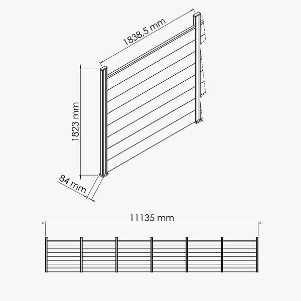 MON MARCHE DECO - Kit Clôture SLIM PVC Blanc H. 180 cm - 8 Soubassements - 11,10 m - large