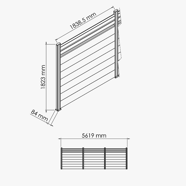 MON MARCHE DECO - Kit Clôture SLIM PVC Blanc H. 180 cm - 2 Lisses claire-voie + 7 Soubassements - 5,60 m - large