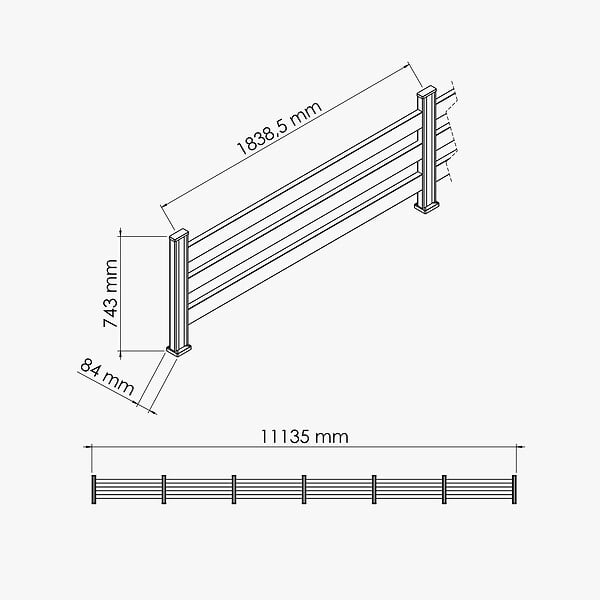 MON MARCHE DECO - Kit Clôture SLIM PVC Blanc H. 72 cm - 3 Lisses - 11,10 m - large